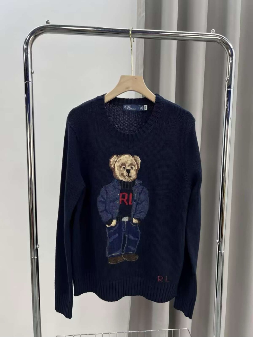 Polo by Ralph Lauren Navy Knit Crewneck with Bear Intarsia